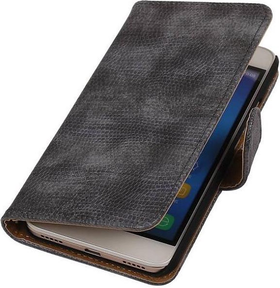 Hagedis Bookstyle Wallet Case Hoesje Geschikt voor Huawei Honor 4 A / Y6 Grijs