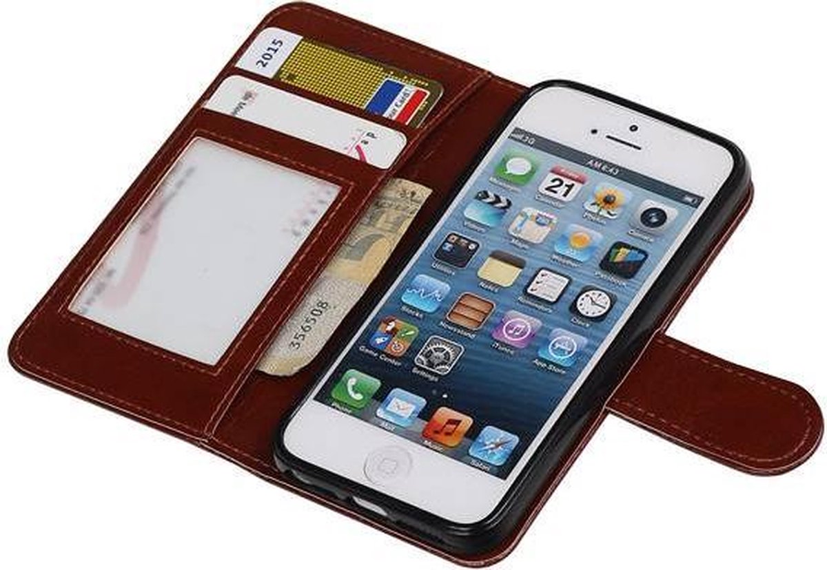 AA-Case Bruin Book Case Effen design geschikt voor Apple iPhone 5/5s/SE