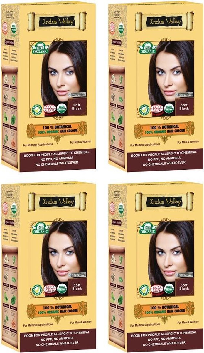 Indus Valley 100% BOTANICAL Soft Black 100% Natuurlijke BIO Organic 9-Kruiden Haarverf Zonder Ammoniak, Ammonia, PPD, PTD, Peroxide, Waterstofperoxide etc. o.a. Henna