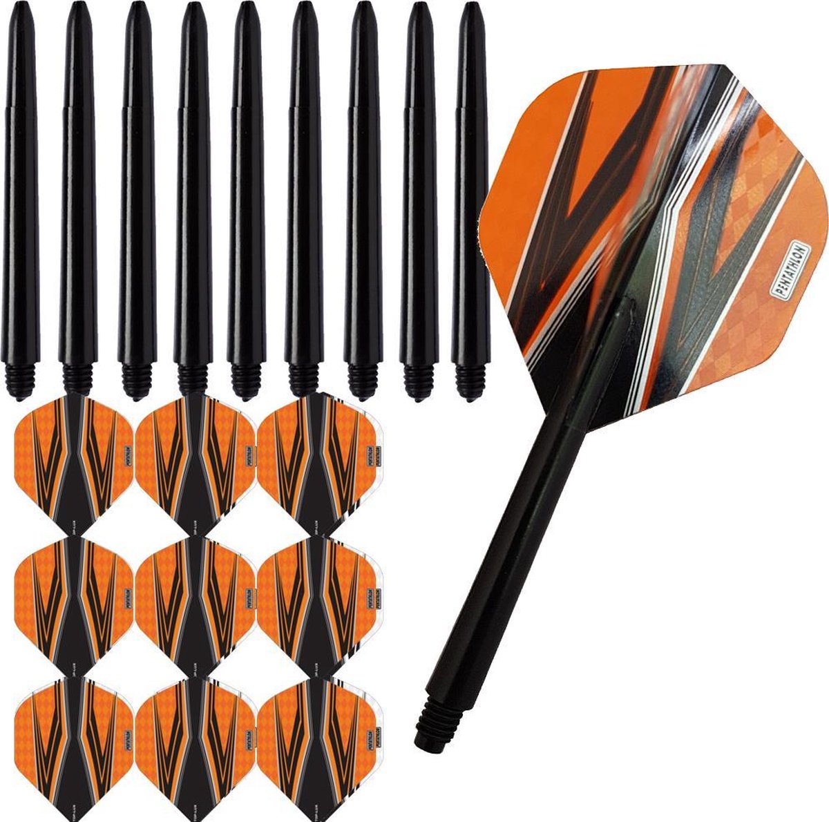 ABC Darts - Dart Flights en Dart Shafts - Pentathlon Spitfire Zwart Oranje - 3 sets