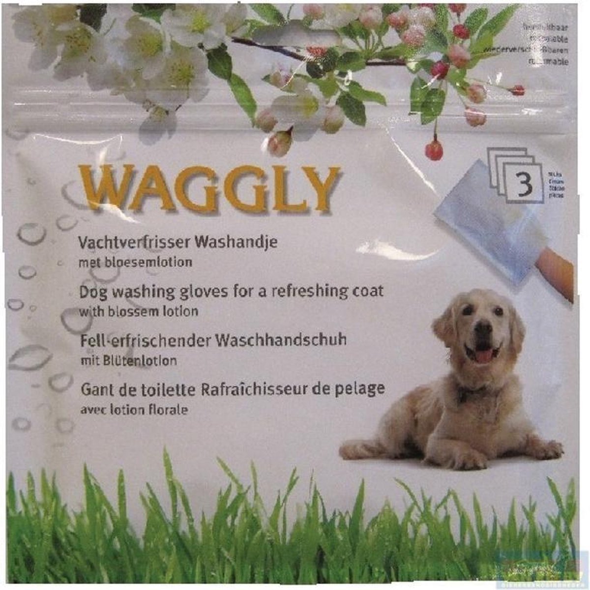 Waggly Vachtverfrisser Washand - Hond - Met bloesemlotion - 3 x 3 washandjes  | bol.com