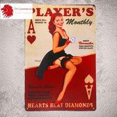 METALEN WANDBORD - PINUP - PIN UP - PLAYER -RECLAMEBORD - MUURPLAAT - VINTAGE - RETRO - WANDDECORATIE -TEKSTBORD - DECORATIEBORD - RECLAME  - NOSTALGIE - POKER FACE - 30 x 20 cm - nr 6221