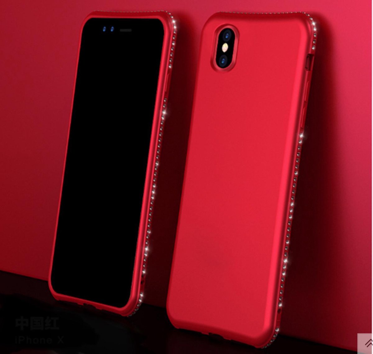 iPhone X / Xs - Siliconen backcover met strass rand - rood