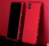 iPhone X / Xs - Siliconen backcover met strass rand - rood