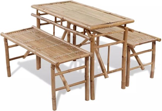 Picknick tafel set inklapbaar bamboe 3-delig (incl. Fleecedeken)