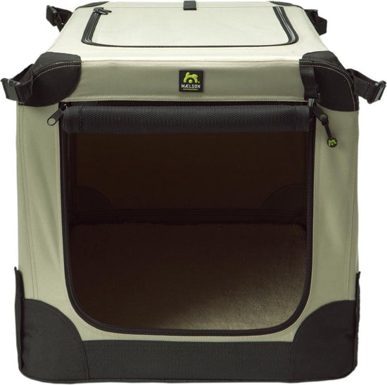 Maelson Soft Kennel - Robuuste hondenbench van zacht materiaal - Opvouwbare kennel met stevig stalen binnenframe - Beige/zwart - XXS / XS / S / M / L / XL / XXL - 105 XL