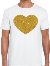 Gouden hart glitter fun t-shirt wit heren - heren shirt Gouden hart XXL