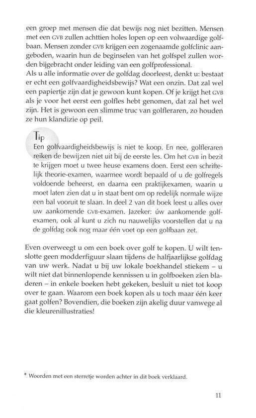 Een paragraaf tekst over golf. De tekst bevat een 'Tip' sectie.