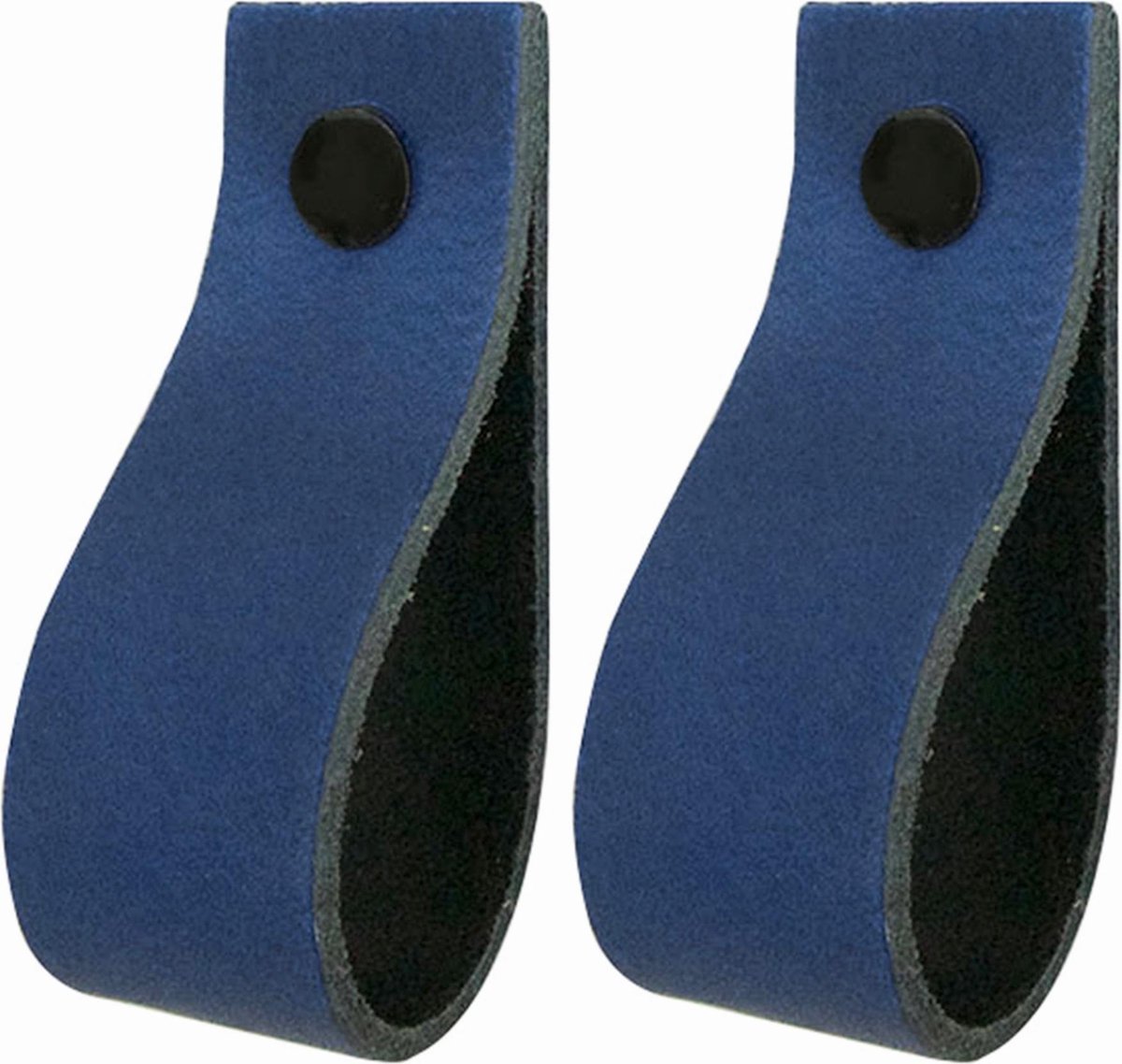 2x Leren handgrepen 'de lus' maat S - BLAUW  (15,8 x 2,5 cm) - incl. 3 kleuren schroefjes (handgreepjes - leren grepen - greepjes - leren lusjes)