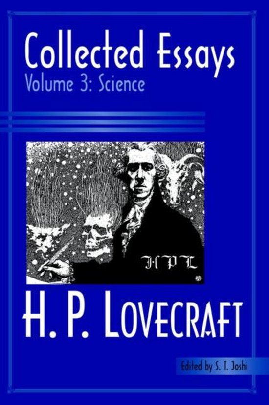 Verzamelde essays, deel 3: Wetenschap, H.P. Lovecraft. Illustratie van een man, schedel en geitenbok.