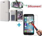 iPhone 5 5S Portemonnee hoes wit met Tempered Glas Screen protector