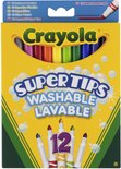 Crayola Super Tips wasbare stiften, 12 stuks in regenboogkleuren.