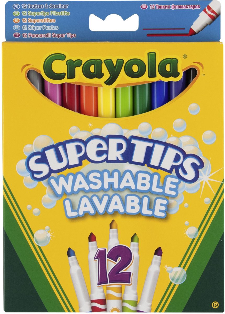CRAYOLA Supertips 58-7515 Afwasbare Markers Medium Punt, voor School en Vrije Tijd, 12 Eenheden, Pastelkleuren