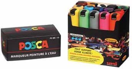 Posca PC8K/15 Box met 15 markers, gesorteerd