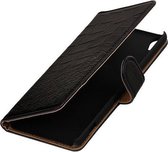 Zwart Krokodil booktype wallet cover - telefoonhoesje - smartphone cover - beschermhoes - book case - cover voor LG Joy
