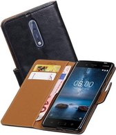 Pull Up TPU PU Leder Bookstyle Wallet Case voor Nokia 8 Zwart