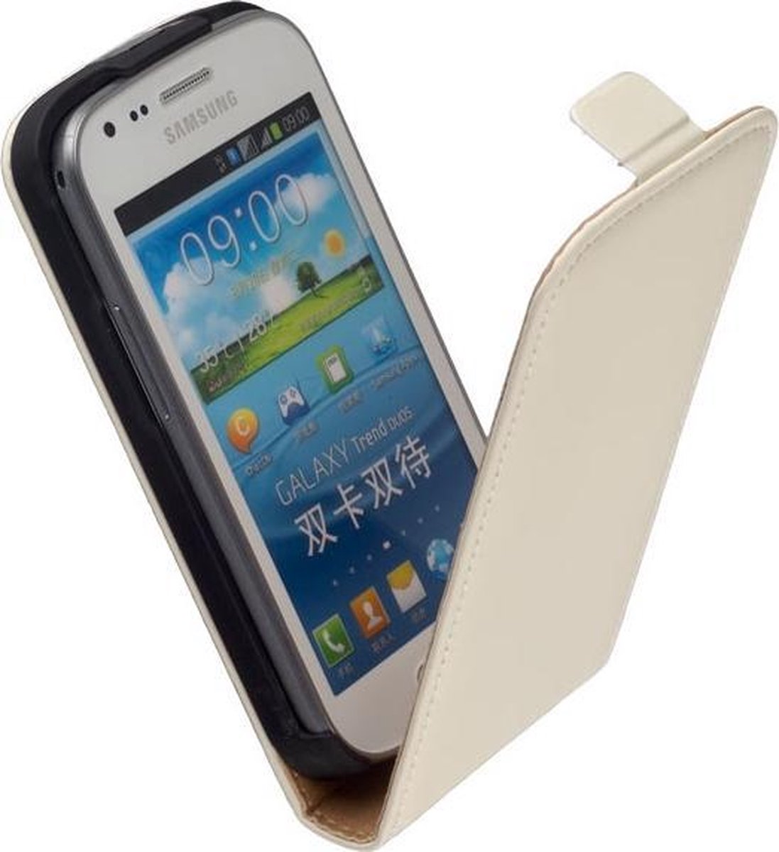 LELYCASE Flip Case Lederen Hoesje Samsung Galaxy S Duos 2 Wit