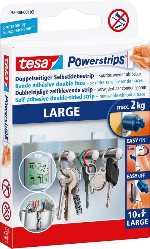 Tesa 59701-00002-00 - Gancio di plastica di forma rettangolare, impermeabile, colore, due ganci 4 strisce salviette