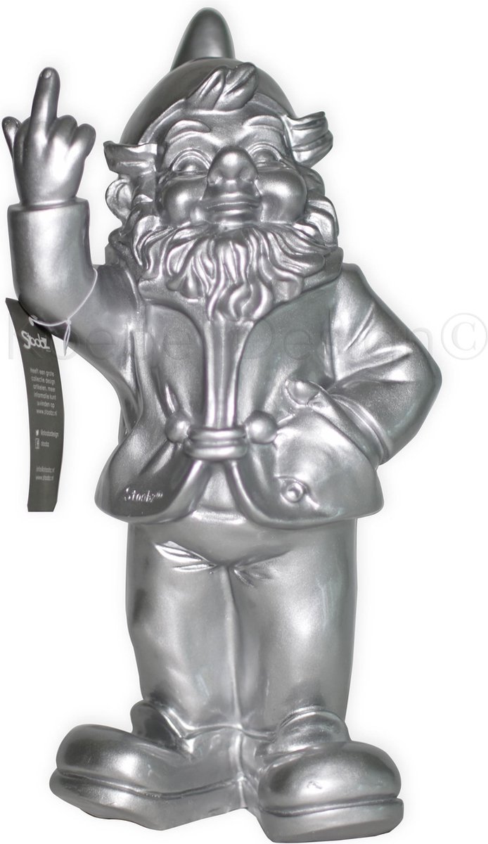 Fuck You Kabouter met opgestoken middelvinger (33CM) Zilver