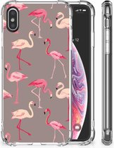Geschikt voor iPhone Xs | X/10 Shockproof Siliconen Hoesje Flamingo
