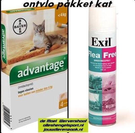 Grote hoeveelheid Perceptie Hick anti vlooien pakket voor de kat tot 4 kg - Exil flea free omgevingsspray +  4 pipetten... | bol.com