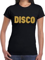 Disco gouden glitter tekst t-shirt zwart dames XS