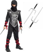 Ninja verkleedpak maat S met vechtstokken voor kinderen- kostuum