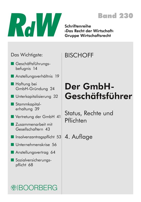 Das Recht der Wirtschaft 230 - Der GmbH-Geschäftsführer - cover
