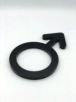 Toilet deur bordje pictogram man symbool 15 cm. Zwart acrylaat 8 mm. Bevestiging 3M plakstrip.