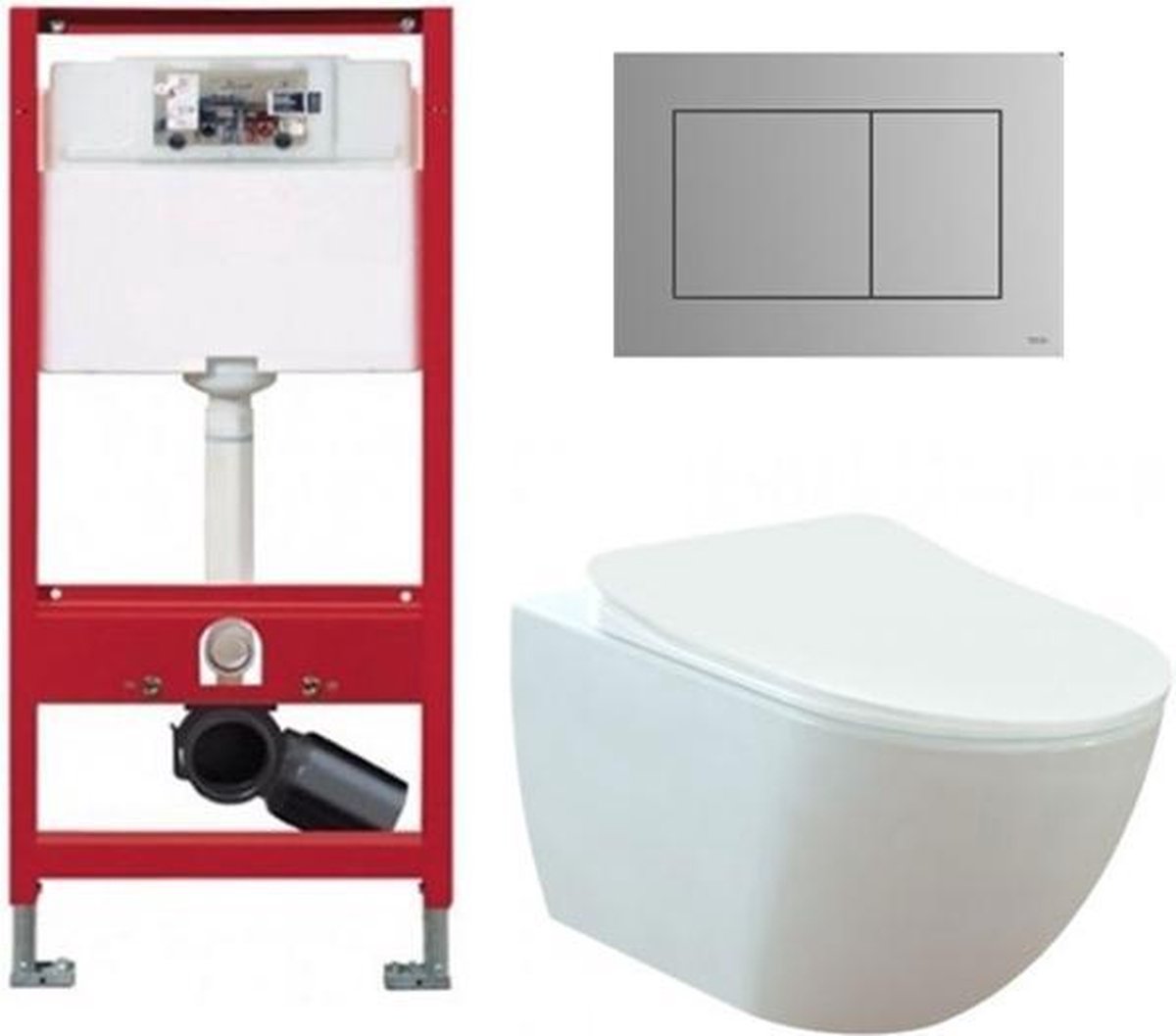 Tece Toiletset - Inbouw WC Hangtoilet wandcloset - Creavit Mat Wit Tece Now Mat Chroom