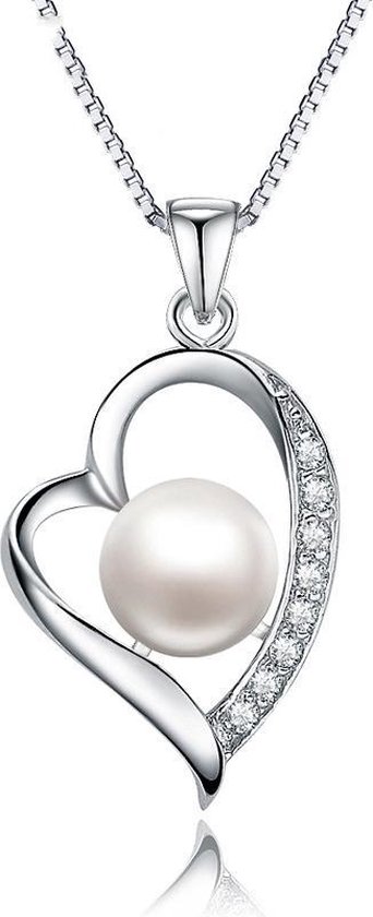 Fate Jewellery ketting FJ469 - Pearl Heart - 925 Zilver met Zirkonia kristal - 45cm  - Hartje