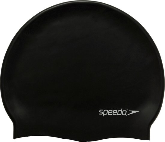 Zwarte Speedo badmuts met wit logo.