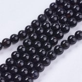 Natuurstenen kralen, zwart Agaat, ronde kralen van 4mm. Verkocht per streng van ca. 38cm