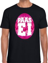 Paasei t-shirt zwart met roze ei voor heren S