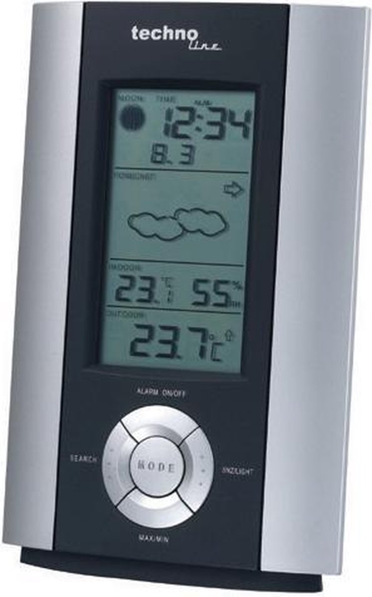 Weerstation - Inc. Buitensensor - Weersvoorspellig/omstandigeheden - Datum - Wekkerfunctie - Technoline WS 6710