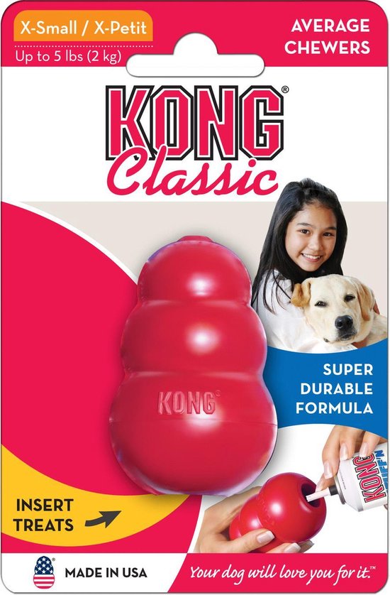 Kong Classic - Zeer sterk Hondenspeelgoed - Vulbaar snackspeelgoed - Rood in XS tot XL - Geschikt voor gemiddelde kauwers - KONG CLASSIC ROOD XS