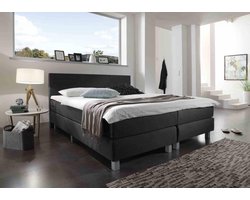 Boxspring Bravo - 140 x 200 - Pocketvering - Stof Antraciet - Inclusief Topmatras - 2-Persoons