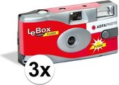3x Bruiloft/vrijgezellenfeest wegwerp camera 27 kleuren fotos met flits - Weggooi fototoestel/cameras