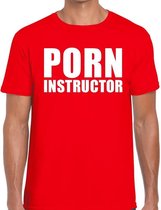 Porn instructor tekst t-shirt rood heren 2XL
