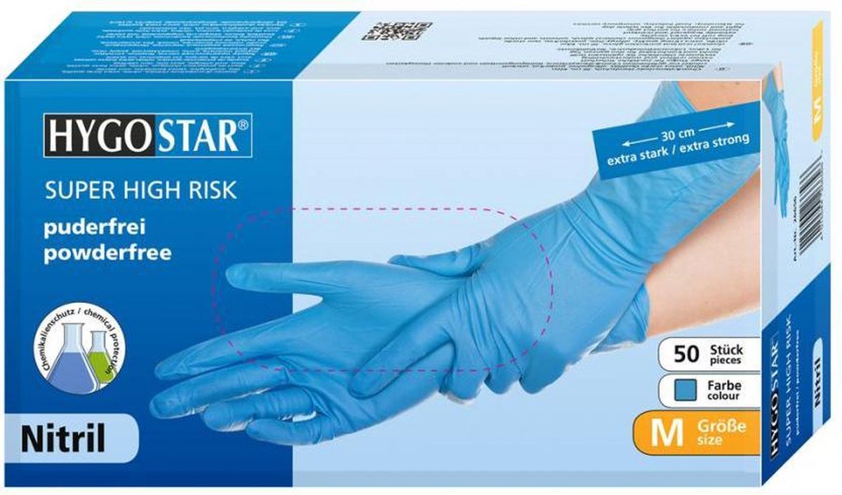 Hygostar nitril wegwerp handschoenen Super High Risk extra sterk maat S 50 stuks