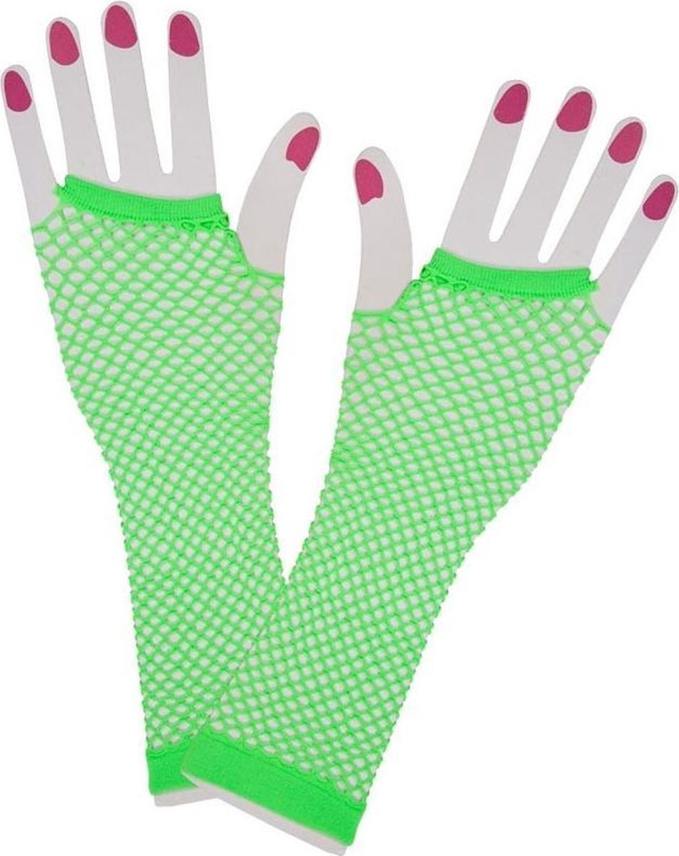 Vingerloze lange net-handschoenen neon groen