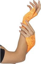 Vingerloze neon oranje handschoenen van kant