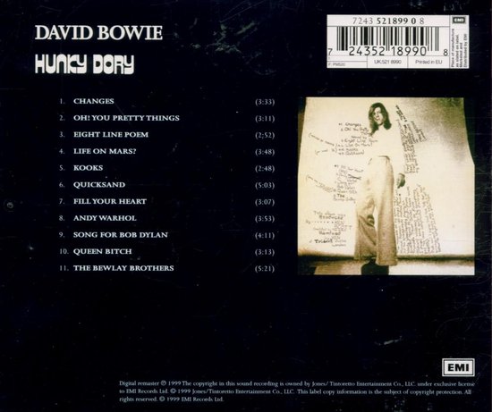 David Bowie Hunky Dory - Digital Remaster cd met Changes en Life On ...