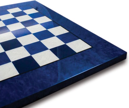Luxe schaakset - Moderne schaakstukken goud zilver en briar blauw schaakbord (42 x 42 cm)