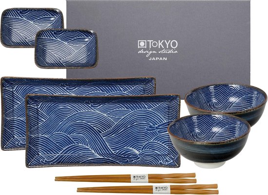 Doe voorzichtig Vermindering Retentie Tokyo Design Studio Seigaiha Blue Sushi Servies (8-delig) | bol.com