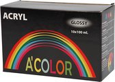 A-color acrylverf -  Assortiment, kleuren assorti, 01 - glossy, 10x100 ml