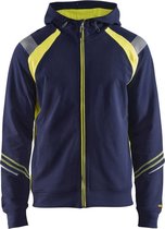 Blaklader Hooded sweatshirt hele rits Visible - Marine/High Vis Geel - 2XL