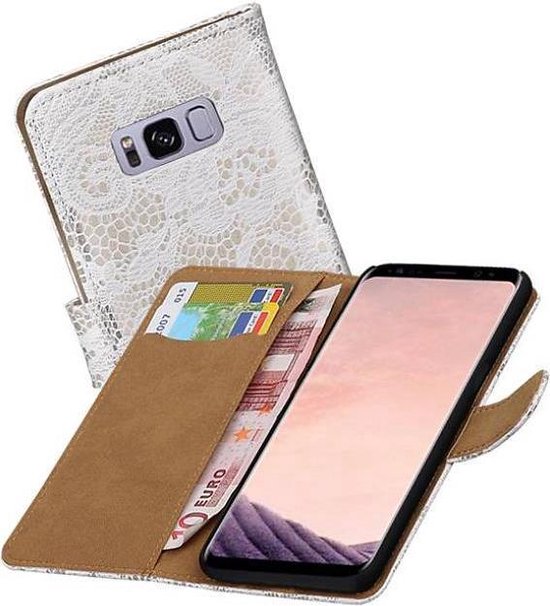 Lace Bookstyle Wallet Case Hoesjes Geschikt voor Samsung Galaxy S8 Plus Wit