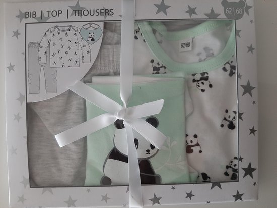 Nauwgezet Majestueus Eigenlijk baby kleding geschenkset, maat 62 / 68, mint / wit panda, babyset broekje,  shirt,... | bol.com