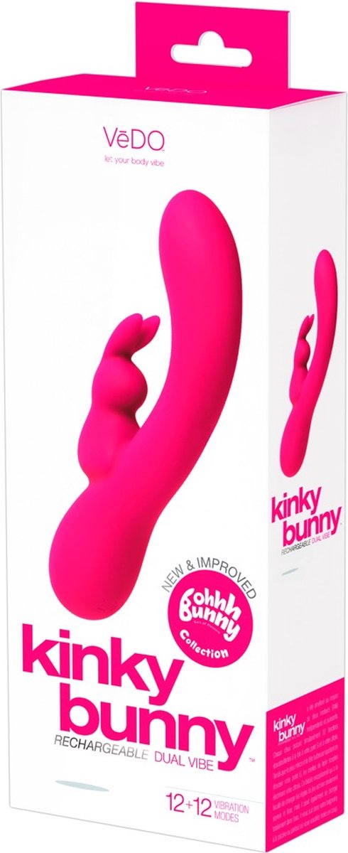 Vedo – Kinky Siliconen Bunny Vibrator met Ergonomisch Verfijnd Ontwerp – 19 cm – Roze